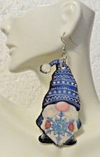 Holiday Gnome Snowflake Earring 3.25" Yuletide Handcrafted Gnome Collection