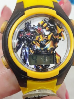 Transformers Digital Wristwatch Yellow Black Band Round Face 2017 TESTED