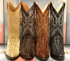 Mens Western Boots Crocodile Ostrich Pattern Cowboy Genuine Leather J Toe Bota