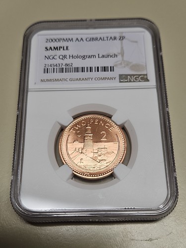 Sample Slab - NGC QR Hologram Launch - 2000 Gibraltar 2 pence