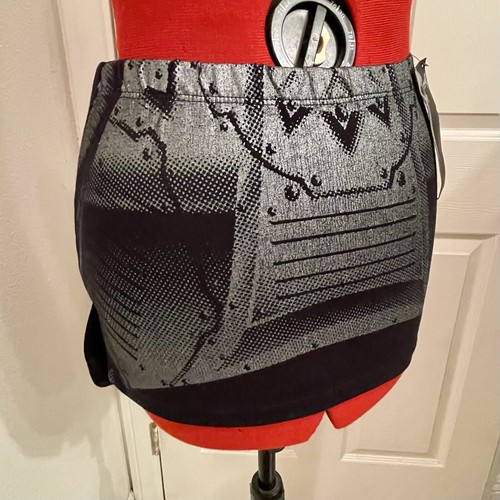Service cyber robot silver print mini skirt Petite / XS New with tag - Picture 2 of 4