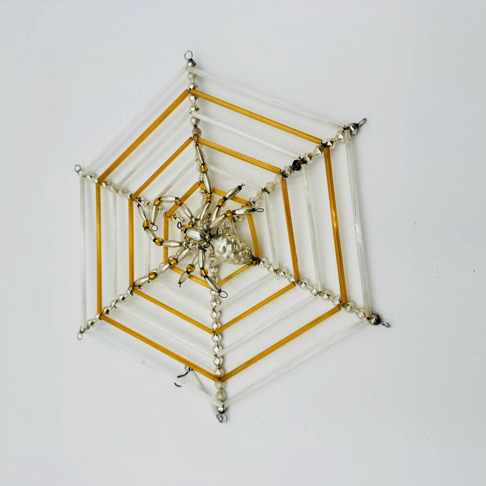 Christopher Radko Christmas Spider Web Gold White  Glass Ornament Halloween 9” - Image 4 of 4