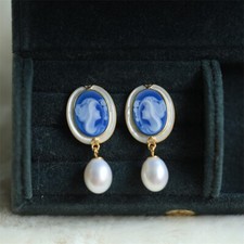 F18 Earrings Flora Goddess Flowers Pearl Blue Agate Freshwater Pearl Silver 925