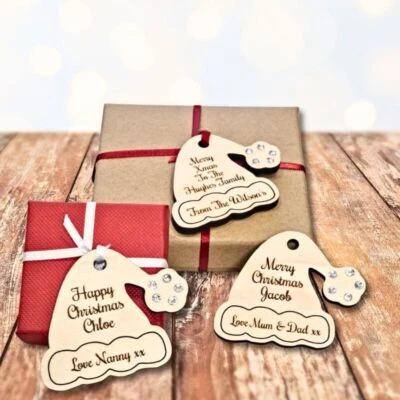 SMILEYS GLITTER STORE Personalised Christmas Gift Tags, Xmas Present Gift Tags, Xmas Crystal Gift Tags