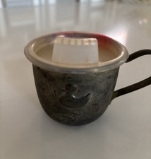 Vintage Metal Baby Sippy Cup with Lid   Early 1980  s   DUCK IMPRINT on Front