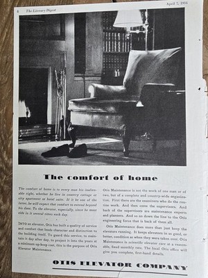 1934 Otis Elevator Company Chair Comfort of home Vintage Original ad