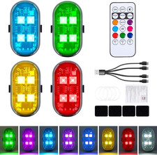 4PCS Wireless LED Lights with Remote Control, Upgraded 4Leds 8 Colors, Interior