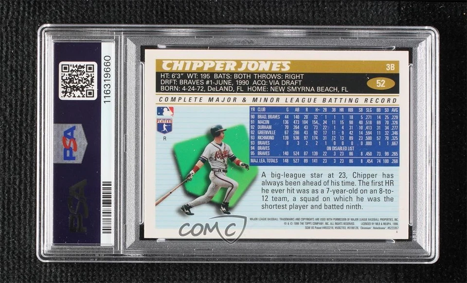 1996 Topps Chrome Refractor Chipper Jones #52 PSA 8 HOF - Image 2 of 2