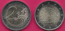 LITHUANIA 2 EURO 2015 UNC 1 YEAR TYPE,30th ANNIVERSARY OF THE FLAG OF THE EUROPE