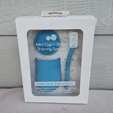 EZ PZ Mini Cup + Straw Training System Toddler 100% Silicone 4oz Blue 12m+