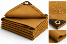 Heavy Duty Canvas Tarpaulin 18oz Waxed Cotton Water Resistant Tan Tarp Sheet