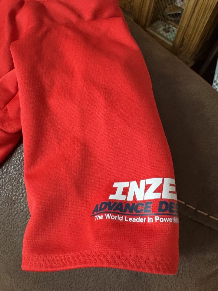 Inzer Advance Designs HD Blast Shirt Size 46 Red Bench Press Patent # 4473908 - Image 2 of 4