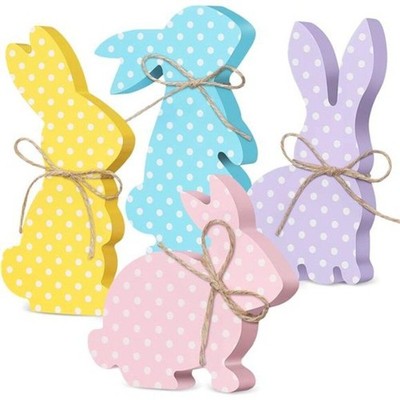 4 Pcs Easter Bunny Table Wooden Signs Bunny Shaped Farmhouse Decor Spring