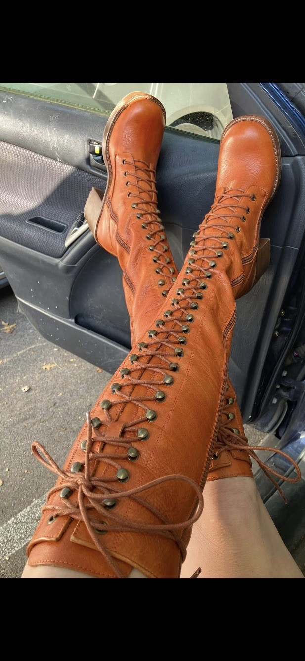 Jeffrey Campbell Hensley Tall Knee High Lace Up Boot 7 (Rust)