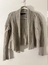 360Cashmere Cable Knit Open Front Cardigan Sweater Gray XS Long Sleeve Women
