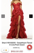 Sherri Hill 55500 Red Sequin Prom Gown Size 0 Corset Ruffle High Slit $950