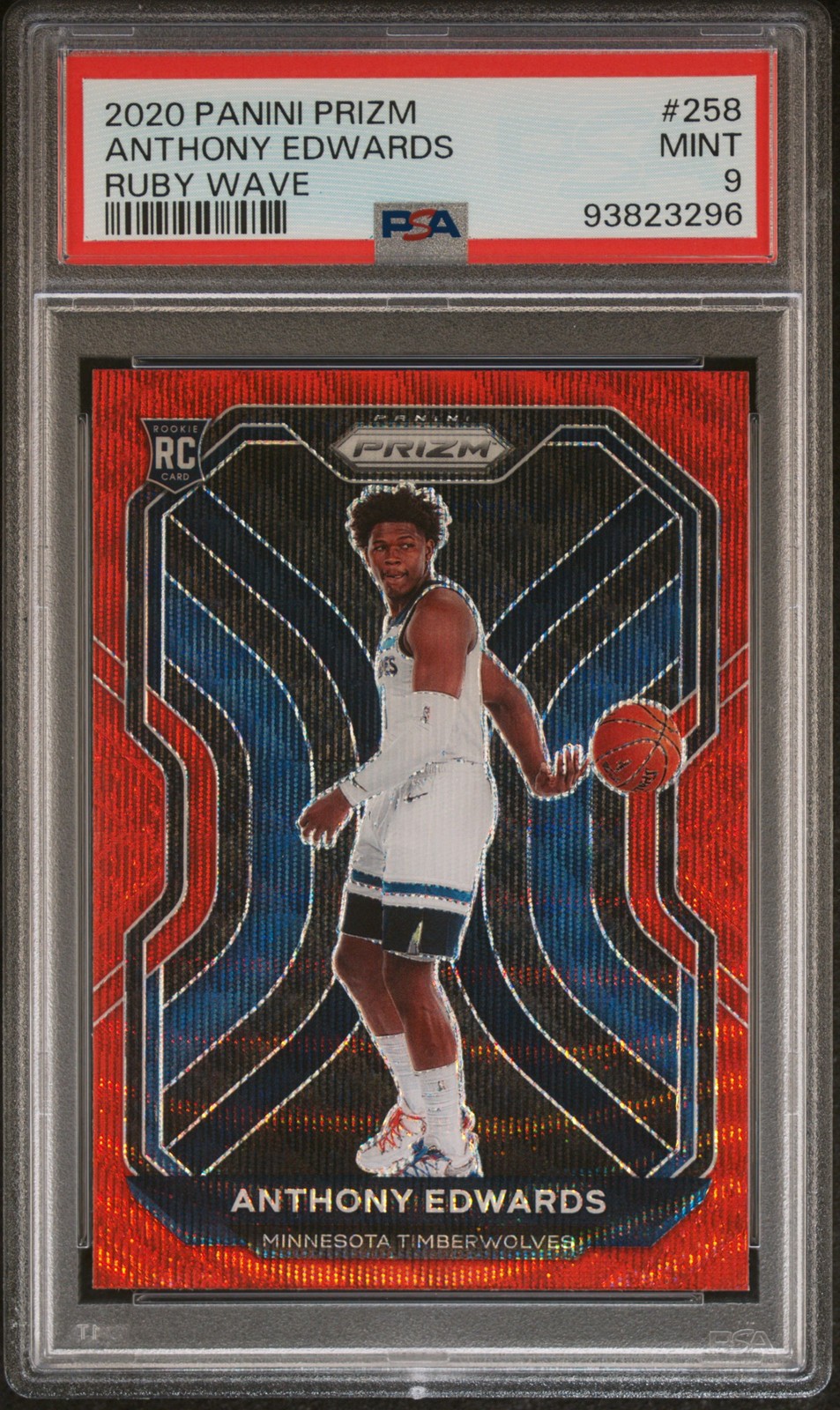 2020 PANINI PRIZM RUBY WAVE #258 ANTHONY EDWARDS PSA 9