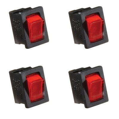 Lot of 4 RV Designer S481 DC Rocker Switch 20 Amp - Black/Red Illuminated On/Off