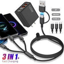 6A Multi Charging Cable 3 in 2 Multiple USB C Fast Charger For iPhone Samsung US