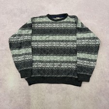 Vintage abstract knitted jumper Patterned Grandad chunky knit sweater Men's XL