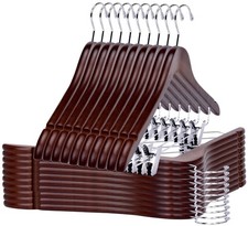 Quality Wooden Skirt Hangers with Clips 80-Pack Walnut Pants Hangers with Adj...