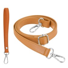 28-52 Inch Adjustable Leather Purse Strap with Wristlet, Brown/Silver