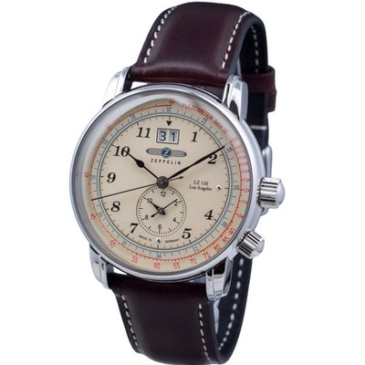 Zeppelin LZ 126 Los Angeles 8644-5 Dual Time Beige Dial Men's Watch
