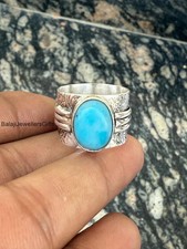 Natural Larimar Ring, 925 Sterling Silver Wide Band, Larimar Jewelry, All Size