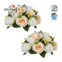 KüNstlicher Blumenstrauß 2 StüCk 15 KöPfe Champagner Weiß 24,1 Cm Hochzeit