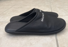BALENCIAGA Men's Black Calf Leather Soft Mule Slippers Size 42 US 9 Loungewear
