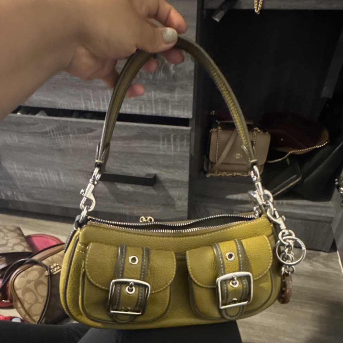 Coach Olive Green Pebbled Shoulder Bag | eBay