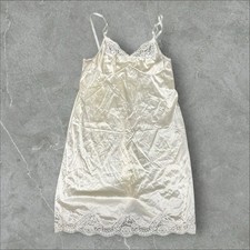 Adonna Slip Dress Womens 38-22 Cream Lace 70s Union Made Intimate Lingerie Silky