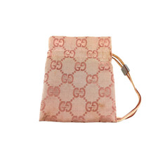 Gucci GG Jacquard Drawstring Pouch Pink Beige Cosmetic Bag Auth