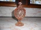 Vintage Pink Depression Glass Miniature Lidded Candy Dish in Diamond Pattern
