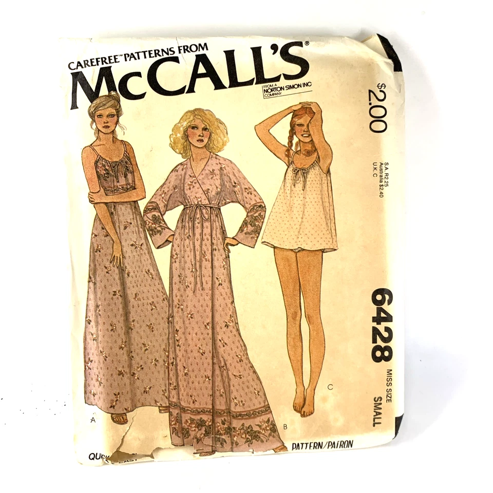 McCalls 6428 Sewing Pattern Robe Nightgown Panties Sleep Top S 10 12 Uncut 1978 - Image 2 of 4