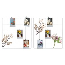 2Pcs Wire Wall Grid Panel, 10" x 10" Metal Photo Display Grid with Hook, White