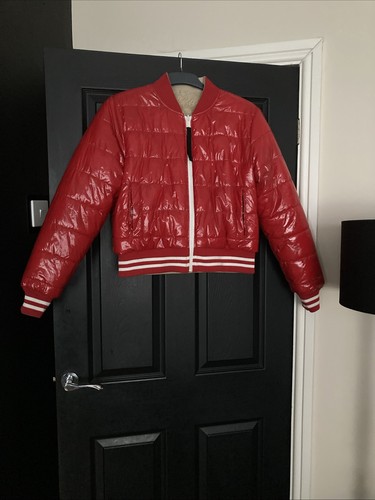 Tommy Jeans Rot Glanz Wende Puffer/Bomberjacke. Größe L (UK 14) - Bild 1 von 15