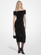 Michael Kors Embellished Stretch Knit Off-The-Shoulder Midi Dress Black, Size XS