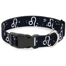 Plastic Clip Collar Zodiac Leo Symbol/Constellations Black/White NARROW-Large 9.