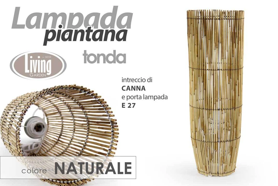 LAMPADA PIANTANA DA TERRA VIMINI LUMETTO ABAT JOUR TONDA CLASSICO MODERNA 61*14 - Immagine 2 di 2