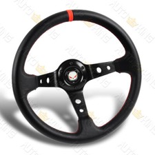 350mm 4 Deep Dish 6-hole Black Pvc Leather Red Stitches Racing Steering Wheel