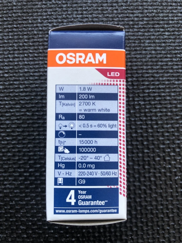 2x Osram LED PARATHOM PIN 20 G9 LED Strahler 1.8W 200lm 2700K Warmweiß Glühbirne - Bild 3 von 4