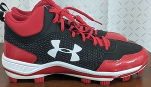 red and black under armour baseball cleats