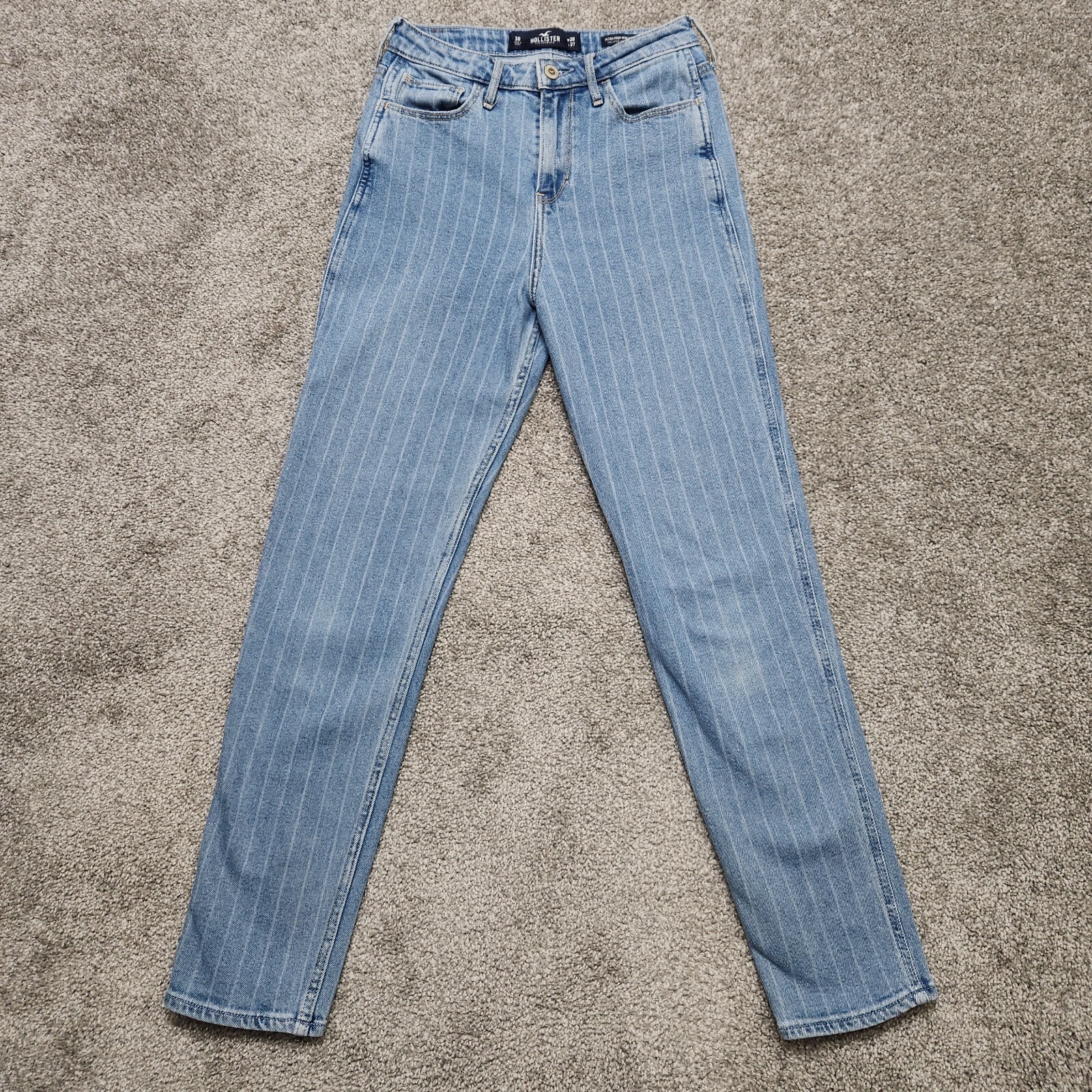 HOLLISTER Mom Jeans Womens Blue Ultra High Rise Striped Denim Stretch (26x28)-image