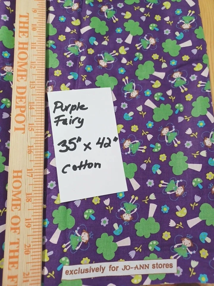 Fairy Happy Girl Joann Trees Purple Cotton Fabric 1 Pc 35"x42" Retired - Image 2 of 4