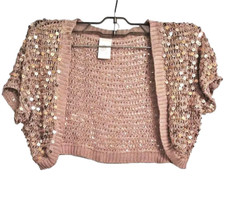 Rose Gold Sequin Shrug Knit Bolero Short Sleeve Light Weight Cover Up Medium