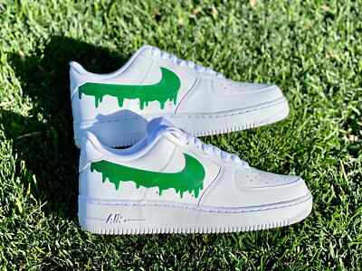 Air Force 1 Custom White Shoes Grass Green Drip Swooshes Mens 8.5 Air Force 1 Custom White Shoes  main image 4