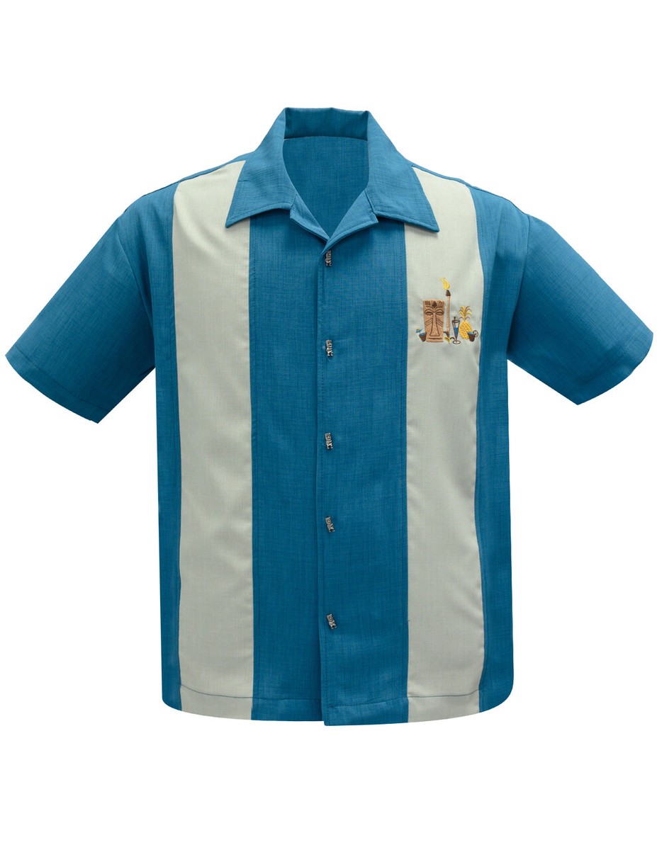 Steady Clothing Mickey Pacific Panel Shirt Bowling Tiki BLUE Torch