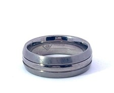 Titanium Domed Polished Grooved Stripe Satin Edge 7.5mm Band Ring