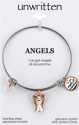 Unwritten Angel Charm Adjustable Bangle Bracelet Stainless Steel/Rose  Gold-Tone